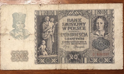 Zdjęcie oferty: Polska 20 złotych 1940 rok