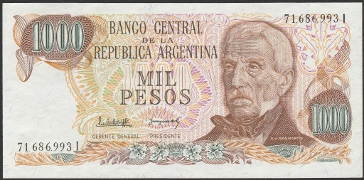 Zdjęcie oferty: Argentyna 1000 pesos 1976/83 - stan bankowy UNC