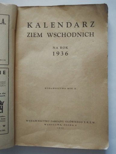 Zdjęcie oferty: KALENDARZ ZIEM WSCHODNICH NA ROK 1936