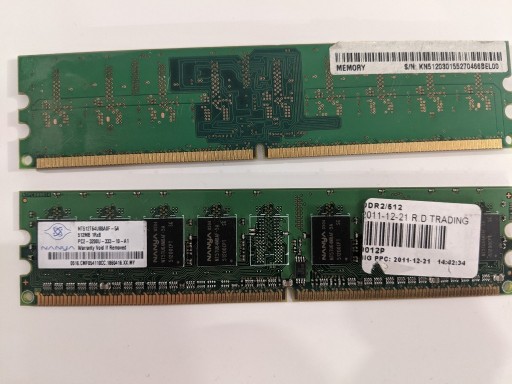Zdjęcie oferty: Pamięć RAM DDR2 2x512MB CL3