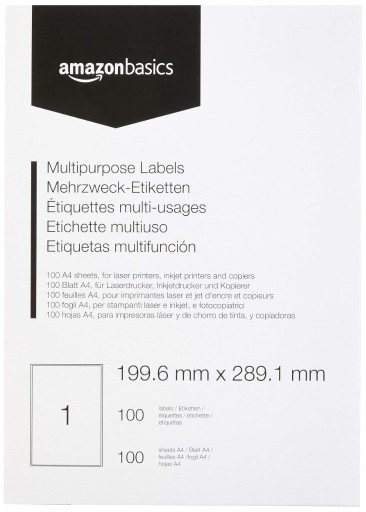 Zdjęcie oferty: Etykiety białe Amazonbasics 199,6 x 289,1mm 100szt