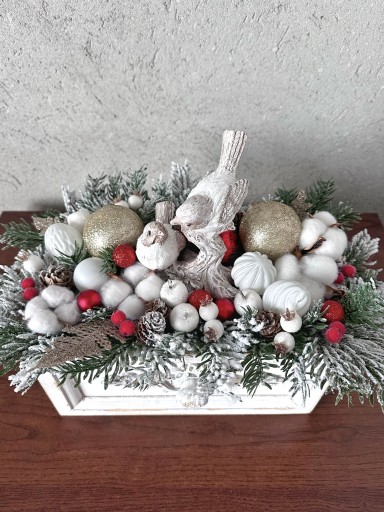 Zdjęcie oferty: Stroik świąteczny na komodę z bawełną i ptaszkami