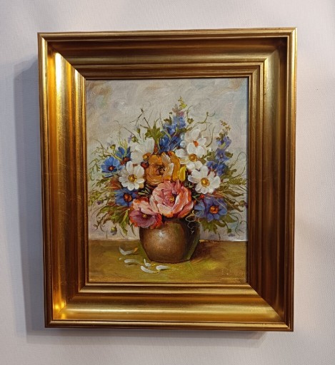 Zdjęcie oferty: Stary sygnowany obraz olejny z lat 70. Kwiaty