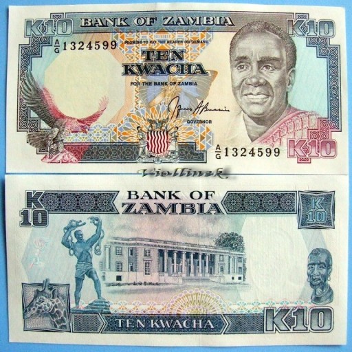 Zdjęcie oferty: ZAMBIA 10 KWACHA 1991 UNC