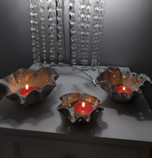 Zdjęcie oferty: Marmurkowe, ceramiczne świeczniki, zestaw 3 sztuki