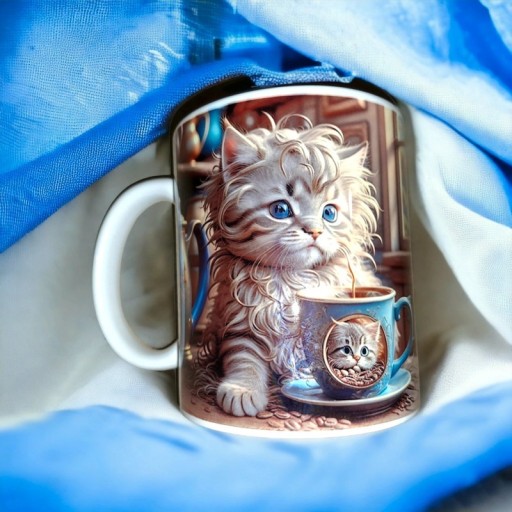 Zdjęcie oferty: kubek z kotkiem nad kubkiem kawy