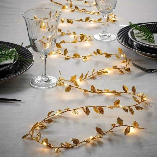 Zdjęcie oferty: Lampki LED Złote Liście Łańcuchy Świetlne