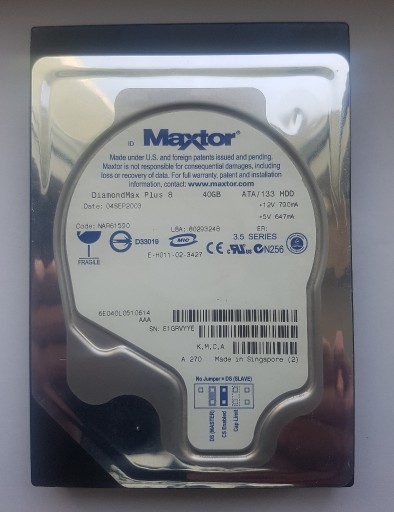 Zdjęcie oferty: Dysk IDE ATA 3,5" Maxtor 6E040L0  40 GB Retro