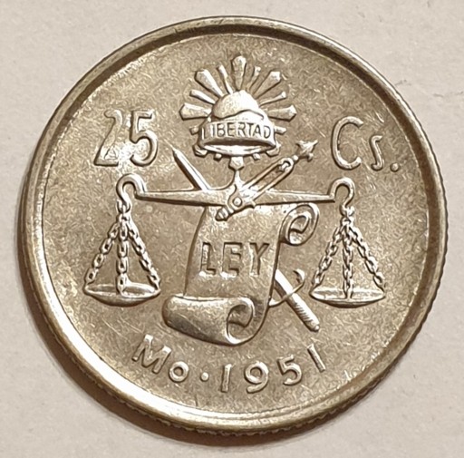 Zdjęcie oferty: Meksyk 25 centavos 1951 srebro