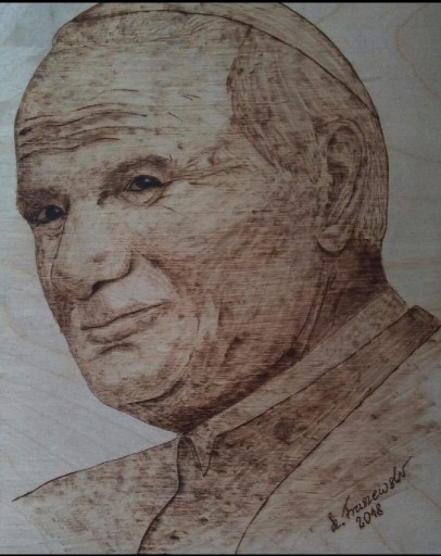 Zdjęcie oferty: Św. Jan Paweł II- pirografia, ręcznie wypalane