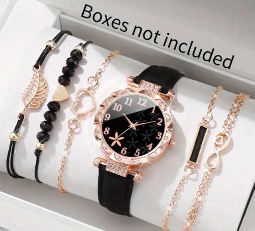 Zdjęcie oferty: Elegancki czarny zestaw bransoletek z zegarkiem