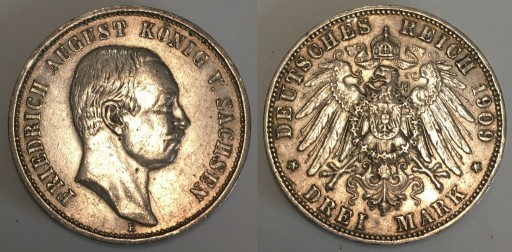 Zdjęcie oferty: Niemcy Saksonia 3 Marki 1909 srebro