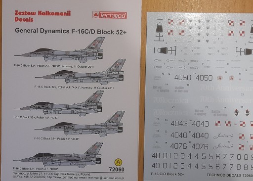 Zdjęcie oferty: Kalkomania F-16 C/D Block 52+ w skali 1/72