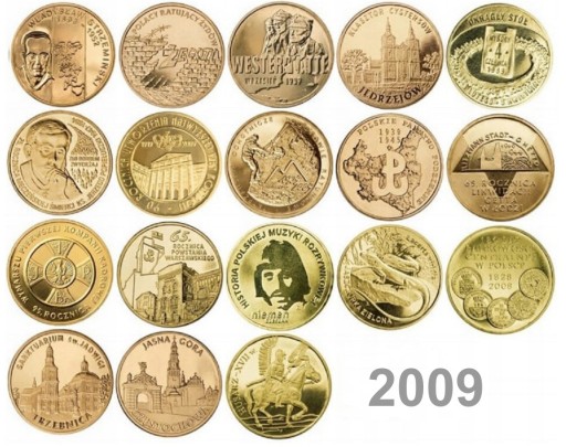 Zdjęcie oferty: Komplet 18 monet 2 zł GN z 2009 roku. Mennicze.
