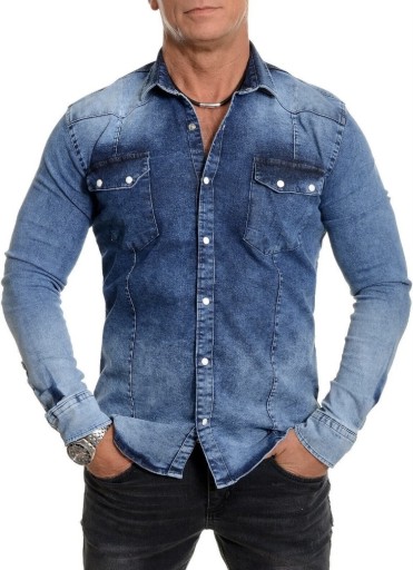 Zdjęcie oferty: Męska koszula dżinsowa niebieska,gruba bawełna L