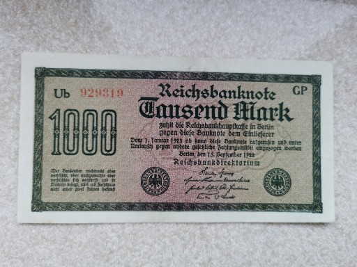 Zdjęcie oferty: Banknot 1000 Mark 1922 stany serie i numery-losowo
