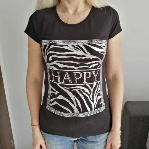 Zdjęcie oferty: Bluzka damska T-shirt XL czarna krótki rękaw print