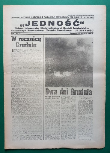 Zdjęcie oferty: Tygodnik JEDNOŚĆ Szczecin nr 17 z 17 XII 1980  