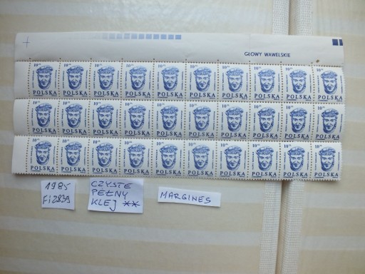 Zdjęcie oferty: 30szt. znaczki 3x pasek 2839 czyste ** Polska 1985 GŁOWY