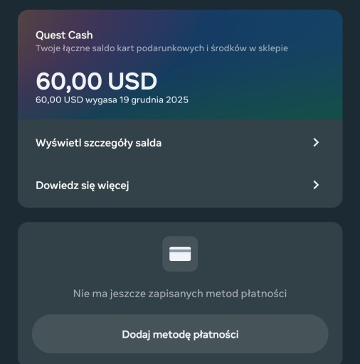 Zdjęcie oferty: 70 $ do wydania w sklepie meta ,przy zakupie gogli 