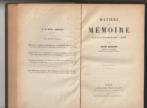 Zdjęcie oferty: Henri Bergson Matiere et memoire 1913