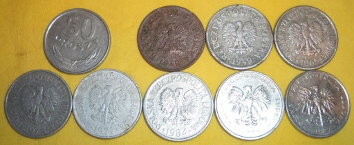 Zdjęcie oferty: Zestaw 50 groszówek PRL1949-89 8 monet obiegowe