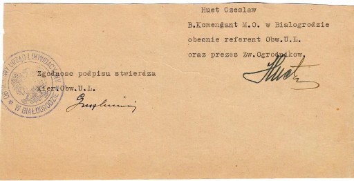 Zdjęcie oferty: Część pisma dot. milicjanta z Białogródu-1947r