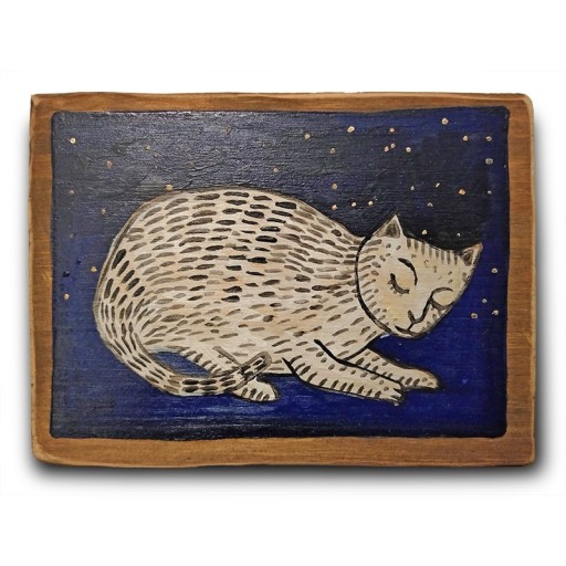 Zdjęcie oferty: Ludowy kot - ręcznie malowany na desce, piękny
