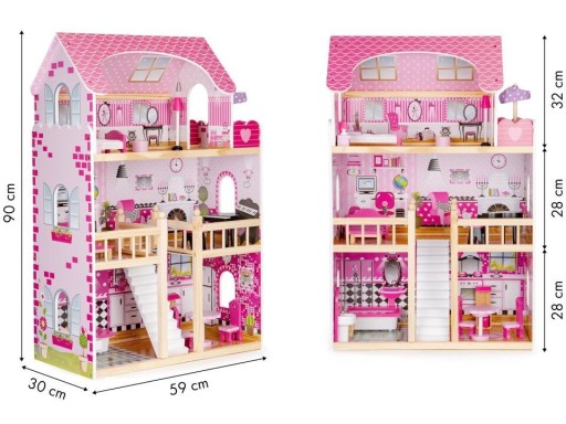 Zdjęcie oferty: Drewniane domki dla lalek! 3 piętra, meble, LED 