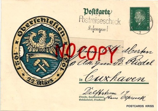 Zdjęcie oferty: Górny Śląsk - Herb -10 Lat Oberschlesien  1931 r