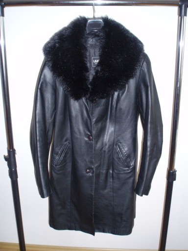 Zdjęcie oferty: Skórzany płaszcz jesienno-zimowy czarny XL 