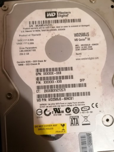 Zdjęcie oferty: Dysk twardy Western Digital WD2500JS 250GB 3,5"