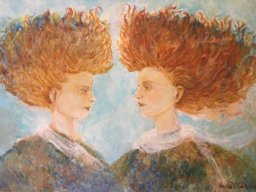 Zdjęcie oferty: "Dwie Damy". Obraz na podobraziu malowany akrylem