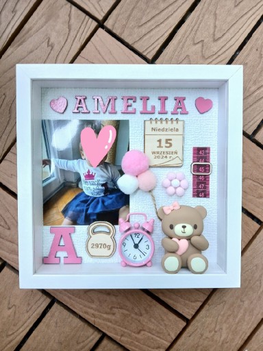 Zdjęcie oferty: Metryczka pamiątka chrztuświętego upominek na roczek ramka 3D