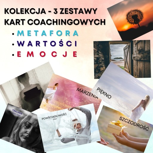 Zdjęcie oferty: Karty coachingowe 3 zestawy metafora, wartości emo