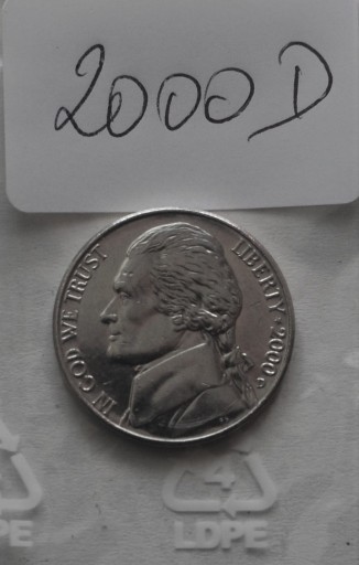 Zdjęcie oferty: USA 5 CENTÓW (FIVE CENTS) 2000 D