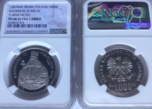 Zdjęcie oferty: 1000 ZŁ NIKIEL K.III WIELKI Półp.1987 NGC PF68 !