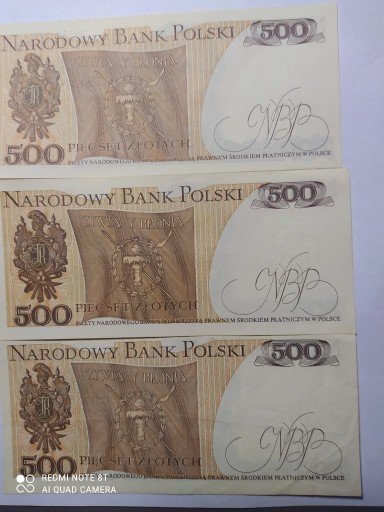 Zdjęcie oferty: Banknot o nominale 500,00zł 3szt komplet