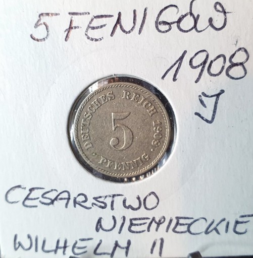 Zdjęcie oferty: 5  FENIGÓW  1908 J Cesarstwo Niemieckie  