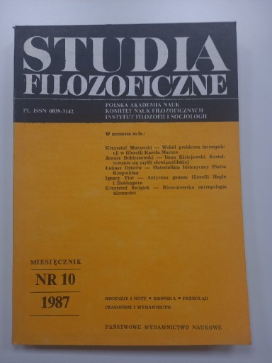 Zdjęcie oferty: STUDIA FILOZOFICZNE NR 10 1987
