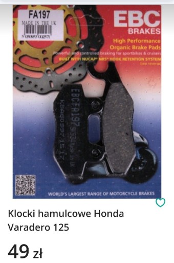 Zdjęcie oferty: Klocki hamulcowe Honda Varadero 125