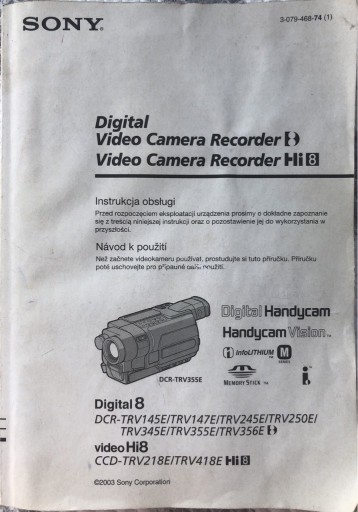 Zdjęcie oferty: Instrukcja SONY Handycam Digital 8 Video Hi8 Camera DCR-TRV CCD- TRV