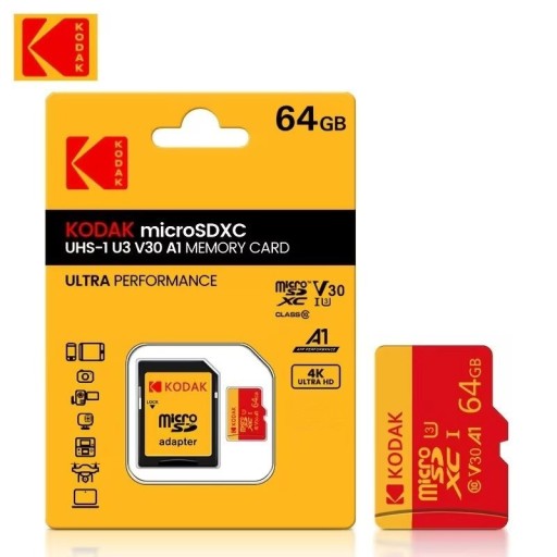 Zdjęcie oferty: Karta pamięci 64GB Kodak microSDXC UHS-I U3 V30 A1 Memory Card + adapter