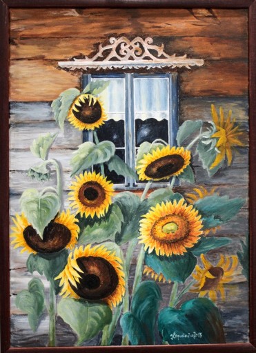 Zdjęcie oferty: Ręcznie malowany obraz, 50x70, kwiaty słoneczniki