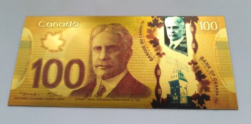 Zdjęcie oferty: Banknot pozłacany 24k 100 dolarów KANADA 2011 rok