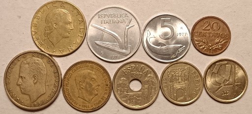 Zdjęcie oferty: Włochy Hiszpania Portugalia monety 9 szt