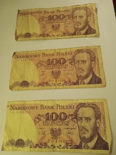 Zdjęcie oferty: Banknoty PRL 3 x 100 zł SD SH 1986 SU 1988 r.