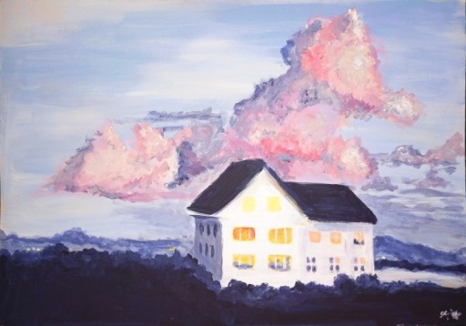 Zdjęcie oferty: Obraz na płótnie "Dom i chmury"