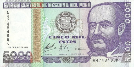 Zdjęcie oferty: Peru - 5000 Intis - 1988 - P138 - St.1