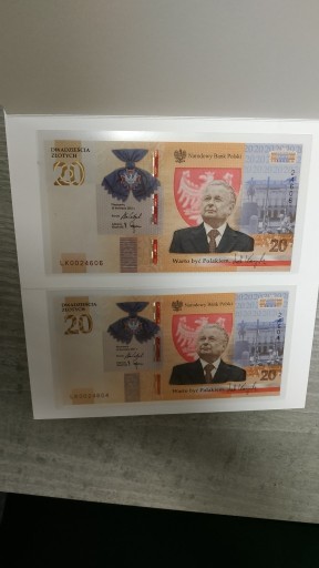 Zdjęcie oferty: 20 zł BANKNOT LECH KACZYŃSKI - 1 szt.